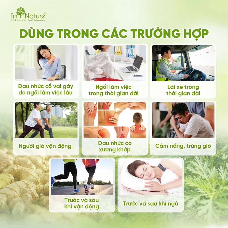 Dùng trong các trường hợp: ngồi làm việc lâu, lái xe, vận động, trước khi ngủ